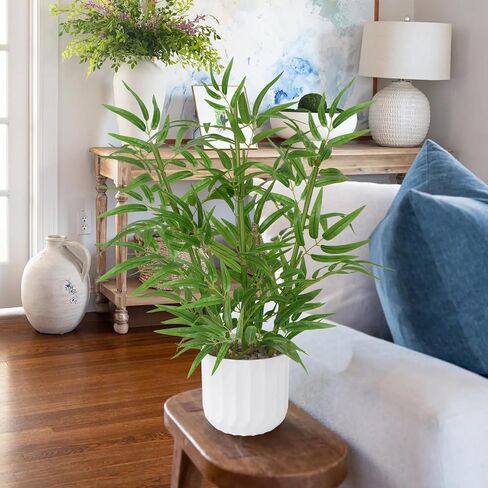 Luabue 22 بوصة نباتات صناعية داخلية للطاولة أعلى شجرة الخيزران الاصطناعي مع وعاء أبيض نبات بوعاء وهمي للمكتب ديكور المنزل غرفة المعيشة الداخلية مكتب المطبخ الحمام ديكور العداد in Kuwait