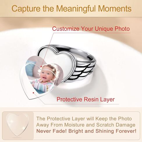خواتم صور مخصصة للنساء من Custom4U - خاتم أنيق على شكل قلب/Claddagh مصنوع خصيصًا مع صورة بالداخل - مجوهرات ذاكرة منقوشة من الفضة الإسترليني 925/الفولاذ المقاوم للصدأ in Kuwait