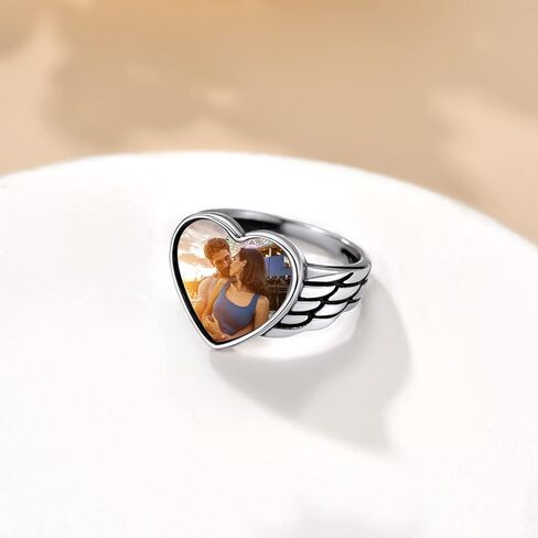 خواتم صور مخصصة للنساء من Custom4U - خاتم أنيق على شكل قلب/Claddagh مصنوع خصيصًا مع صورة بالداخل - مجوهرات ذاكرة منقوشة من الفضة الإسترليني 925/الفولاذ المقاوم للصدأ in Kuwait