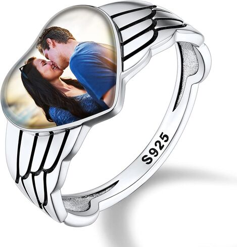 خواتم صور مخصصة للنساء من Custom4U - خاتم أنيق على شكل قلب/Claddagh مصنوع خصيصًا مع صورة بالداخل - مجوهرات ذاكرة منقوشة من الفضة الإسترليني 925/الفولاذ المقاوم للصدأ in Kuwait