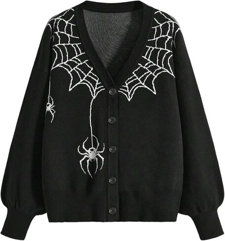 سترة نسائية من BEAUDRM برسومات Spiderweb ذات تصميم قوطي وأكمام طويلة ورقبة على شكل حرف V ملابس خارجية in Kuwait