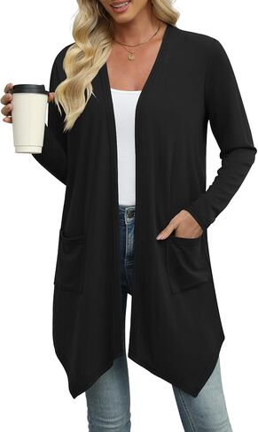 Leafsay Women's Lightweight Cardigan Sweaters Long Sleeve Casual Open Front Draped Cardigans with Pockets in Kuwait