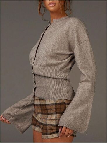 RoseSeek Women's Cropped Cardigan 2025 Long Sleeve Button Down Knit Tight Hem Lightweight Sweater Streetwear in Saudi Arabia