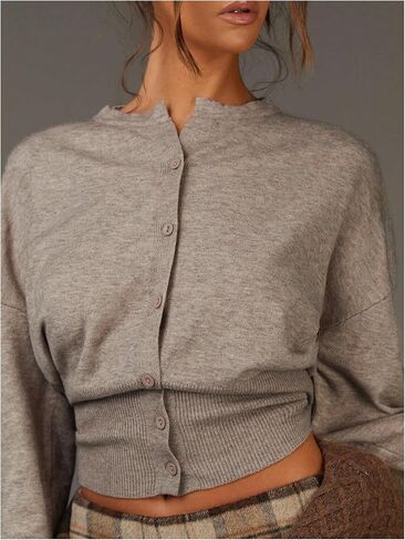 RoseSeek Women's Cropped Cardigan 2025 Long Sleeve Button Down Knit Tight Hem Lightweight Sweater Streetwear in Saudi Arabia