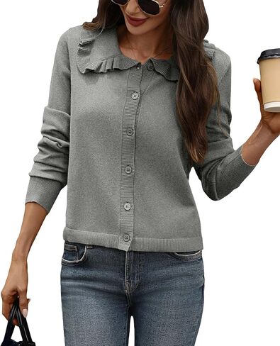 AMZANGEL Women's Cropped Cardigan Ruffle Collar Button Down Sweater Long Sleeve Bolero Shrug Sweaters for Dress in Kuwait