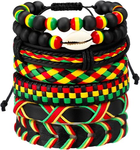 Sureio 7 Pcs African Beaded Bracelet Adjustable Jamaica Jewelry Multi Layer Ethnic Tribal Braided Bracelet Men Women (Vintage) in Saudi Arabia