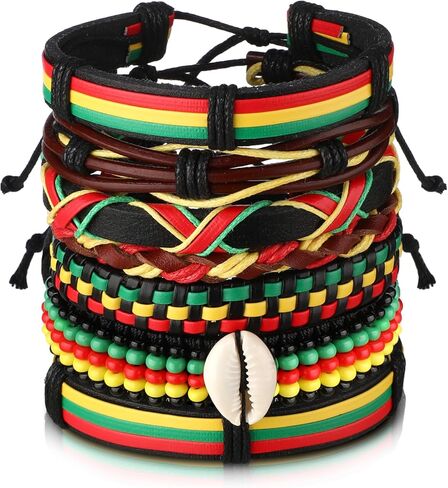 Sureio 7 Pcs African Beaded Bracelet Adjustable Jamaica Jewelry Multi Layer Ethnic Tribal Braided Bracelet Men Women (Vintage) in Saudi Arabia