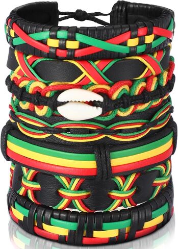 Sureio 7 Pcs African Beaded Bracelet Adjustable Jamaica Jewelry Multi Layer Ethnic Tribal Braided Bracelet Men Women (Vintage) in Saudi Arabia