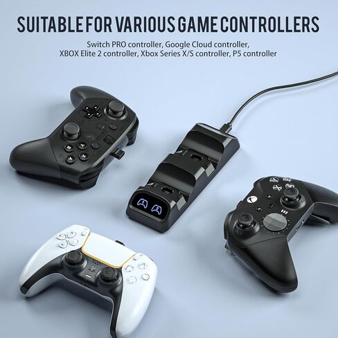 شاحن PS5 ، محطة شاحن وحدة تحكم PS5 مع محول 5V 3A AC ، PlayStation 5 Station Station Dock مع مؤشر LED ، حماية شريحة السلامة ، فرضية USB من النوع C السريع الشحن السريع in Kuwait