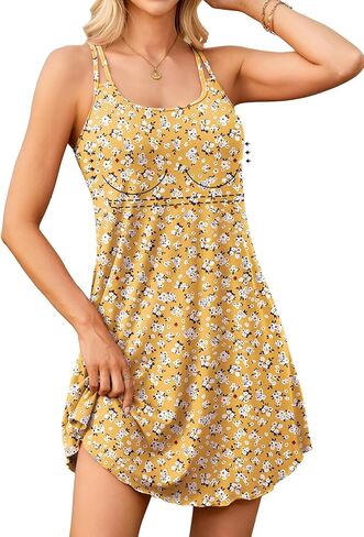 V FOR CITY Womens Summer Dresses with Built in Bra Double Spaghetti Strap Beach Dress Scoop Neck Sundresses with Pockets in Saudi Arabia