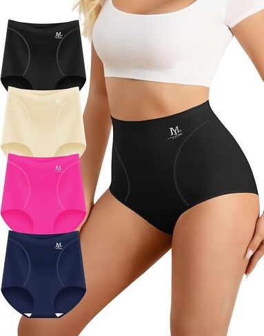 Women's High Waisted Milk Silk Gold Thread Briefs, Soft Comfy Full Coverage Panties 4-Pack in Saudi Arabia