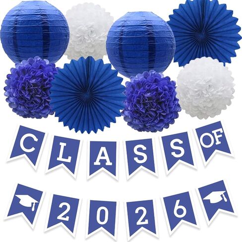Blue Green Graduation Party Decoration Class Banner Hanging Pom Poms Flowers High School College Grad Supplies in Kuwait