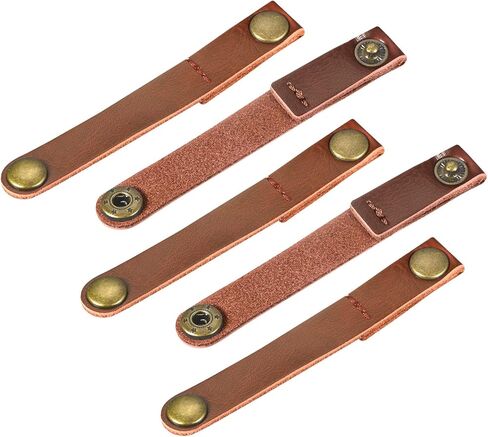 MECCANIXITY Pack of 5 Leather Cable Straps Cord Organizer 90x12mm Portable Cable Leather Clips Light Brown Earphone Cord Management for Cable, Wire in Kuwait