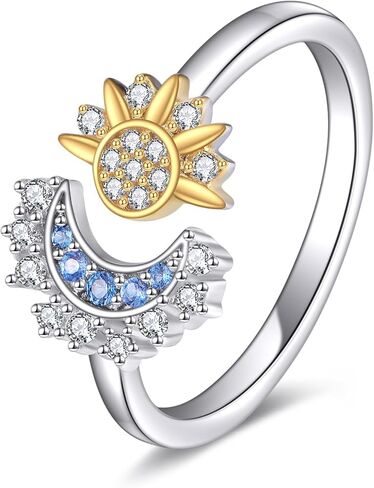 SHEAISRS 925 Sterling Silver Sun and Moon Rings for Women Matching Rings/Open Ring with Zircon Celestial Jewelry Friendship Couple Gift in Saudi Arabia