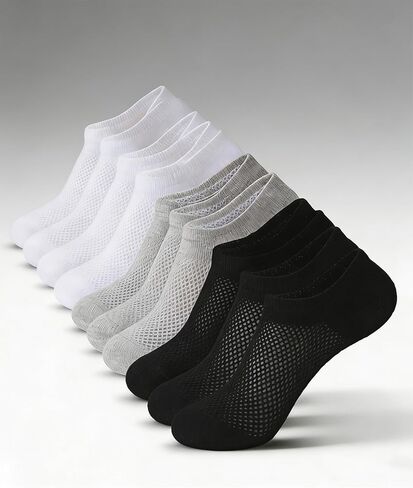 10-Pack Ankle Socks for Men and Women,Semi-Mesh Breathable Comfor No-Show Athletic Socks,White/Black/Gray Assortment in Saudi Arabia