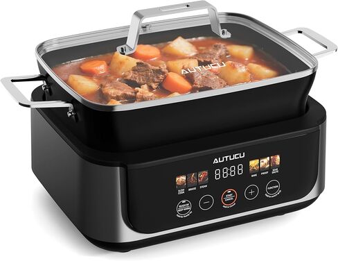 N61NA Nonstick Slow Cooker 7-Quart - PFOA-Free Ceramic-coated, 3 Heat Settings & Timer - Dishwasher & Oven Safe Pot for Effortless Cooking, Perfect for Family Meals & Parties in Kuwait