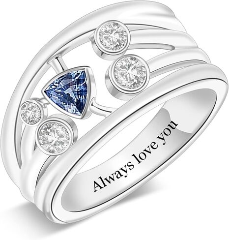 Personalized Mothers Ring with 1-8 Simulated Birthstones Sterling Silver Custom Engraved Family Names Rings for Mom Grandmother in Kuwait