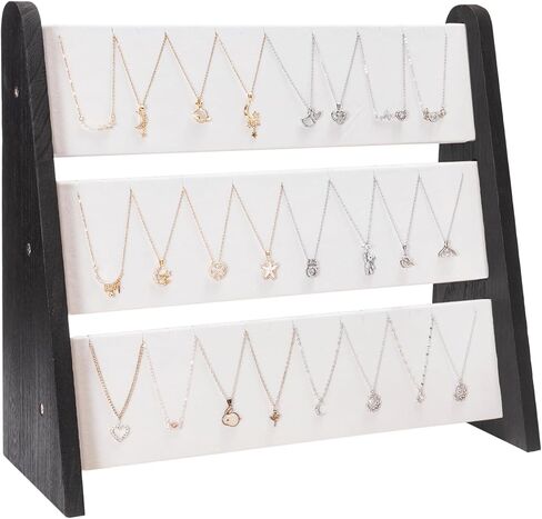 حامل قلادة 3 طبقة منظم القلادة منظمة منظم مع مخملية بيضاء ، وقلادة شاشة موقف للبيع ، رف حامل القلادة للشراء ، 72 قلادة أساور in Kuwait