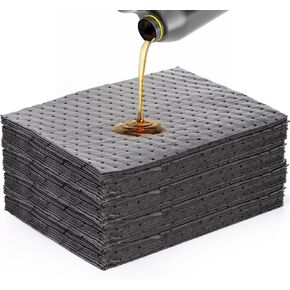 Okllen 100 Pack Oil Absorbent Pads, Single Weight Dimpled Pad, Oil Spill Mat for Absorbing Protecting Home Garage Basement, 13"x10", Grey