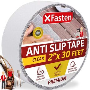 XFasten Clear Anti Slip Tape for Stairs, 2-Inch x 30-Foot Traction Non Skid Tape for Steps Outdoor, Non Slip Grip Tape, Residue-Free and Surface-Safe