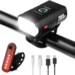 Bike Lights, USB Rechargeable Bike Light Set, Bicycle Headlight and Taillight, IPX5 Waterproof Bike Front and Rear Lights for Night Riding Safety,6+4 Light Modes, LED Aluminum Bike Front Light
