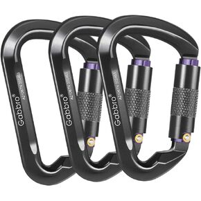 Gabbro 30KN UIAA Certified Climbing Carabiner Clips, Auto Locking, Heavy Duty, 3.93 Inch Large, Aluminum, D Shape, Twist Lock Caribiniers for Rock, Rappelling, and Mountaineering Carbineers