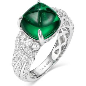 CM.CUMEE Created Green Emerald Ring for Women 925 Sterling Silver Ring for Women Promise Ring for Her Engagement Ring Anniversary Mother's Valentine's Day Size 5-9