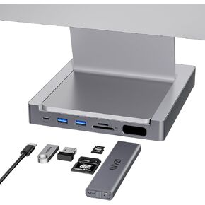 INVZI MagHub 8-in-1 USB C Hub for iMac 24 inch 2021/2023, USB Hub Adapter for M1/M3, 10Gbps USB-C & USB-A, Pop-Up SSD M.2 NVMe/SATA SSD Enclosure, SD/TF, Gigabit Ethernet