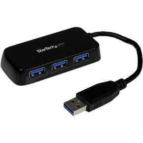 StarTech.com موزع USB 3.0 بـ 4 منافذ مع كابل مدمج - موزع USB للكمبيوتر المحمول فائق السرعة - موزع USB محمول - موزع USB صغير (ST4300PBU3)، أسود