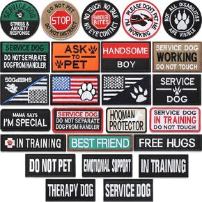 25 Pack Service Dog Patches Tactical Dog for Harness Patches Embroidery Do Not Pet Vest Patches in Training American Flag Patch Removable Tactical Patches Collar Leash