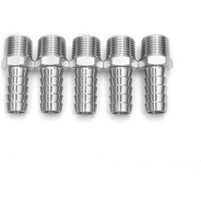 LTWFITTING Bar Production Stainless Steel 316 Barb Fitting Coupler/Connector 1/2" Hose ID x 3/8" Male NPT Air Fuel Water (Pack of 5)