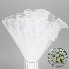 Trinkrittey White Flower Wrapping Paper Bouquet Floral Packaging Paper Mesh Wrinkle Wrapping Paper for Valentine's Day Mother's Day 4 Yards