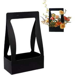 BBJ WRAPS Craft Paper Gift Bags for Flower Bouquet Florist Bouquet Packaging Bag with Handle, 5 Pcs (Black)