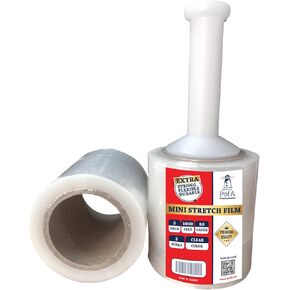 PofA Mini Stretch Film, 12 Pack with Handle, 5" 1000 feet 80 Gauge (20 Micron) Industrial Heavy Duty Plastic Shrink Wrap and Dispenser for Packing, Shipping, Pallet, Moving Supplies