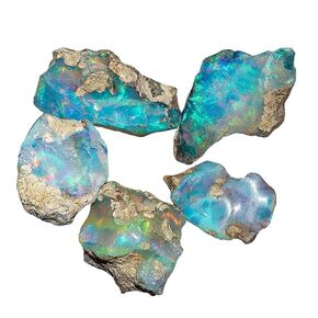 5pcs Fire - Red, Green, Blue, Yellow, Mix, Natural A+ Raw Ethiopian Rainbow Opal Stone, Rough Crystals Gemstone, DIY Jewelry Making Supplies, Energy Healing Stone, DIY-Crafts // October Birthstone
