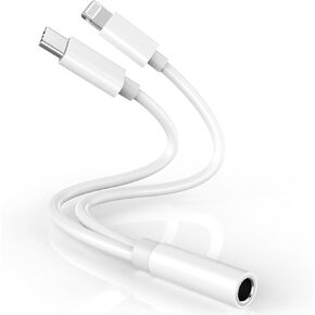 [Apple MFi Certified] 2-in-1 iPhone Headphone Adapter, Lightning/USB Type C to 3.5 mm Headphone Jack Adapter, iPhone Aux Adapter Converter Dongle Audio Cable for iPhone 15 14 13 12 11 XS XR X 8 7 iPad