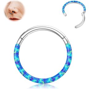 BodyBonita Hinged Opal Nose Rings Hoops - 16G/18G/20G 316L Surgical Steel Hinged Hoop Nose Rings for Women Septum Rings Conch Piercing Jewelry Helix Daith Cartilage Earrings Purple/Pink/Blue/White Opal 10mm/8mm Silver/Gold