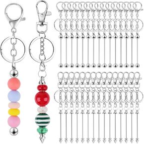 Kalolary Beadable Keychain Bars, Metal Bead Keychain Bars Beads DIY Blank Keychain Removable Beadable Keychain Bars for DIY