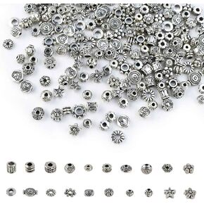 200 Pcs Silver Spacer Beads for Jewelry Making Tibetan Style Spacers Beads for Necklace Making Metal Bead for Bracelet DIY Tibetan Antique Metal Loose Charm for Necklace Earring Alloy Loose Beads