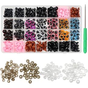 TOAOB 780pcs Black Plastic Safety Eyes with Washers 6mm to 12mm Colorful Craft Safety Eyes and Noses Set for Stuffed Animals Amigurumis Crochet Bears Doll Making
