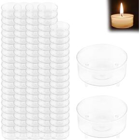 100 Pcs Tea Light Candle Cups Tea Wax Base Clear Plastic Candle Containers Mold for Candle Making