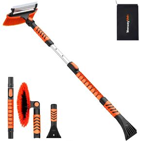 42" Snow Brush and Ice Scraper for Car Windshield, 270° Pivoting Brush Head with Squeegee, Comfort Foam Grip, 3 in 1 Extendable Snow Scraper and Snow Broom for Car Trucks SUV, Black & Green