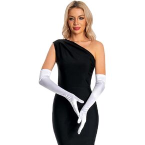 chrumeshi Long Black Satin Opera Elbow Gloves Women Formal Silk 1920s Gatsby