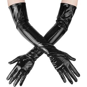 Luwint Long PU Leather Gloves, Anti-skid Women Shiny Wet Look Gloves for Costume Dress Opera Party Cosplay