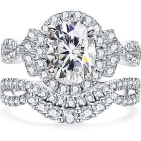 CannyCat Oval Cut Moissanite Cathedral Wedding Ring Sets for Women Lab Created Diamond Engagement Ring with Curved Guard Enhancers Stackable Band Infinity 3.15 CTTW Moissanite Bridal Set (size-9)
