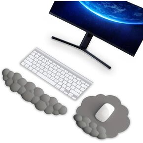 Cloud Wrist Rest Keyboard and Mouse Pad Set, Memory Foam Wrist Rest Cloud Mouse and Keyboard for Typing Support, Non-Slip Base Support Pad for Home Office Laptop Desktop Computer (Black)