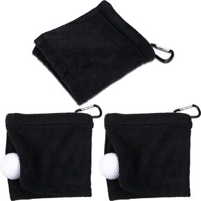 Golf Ball Towel 5.5 x 5.5 Inch Black Golf Wet and Dry Golf Towel Pocket Golf Towel with Clip Ball Towel Golf Ball Towel for Golf Course Exercise Towel (3 Pieces)
