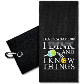 ERHACHAIJIA That's What I Do I and I Black Embroidered Pickleball Sports Towel with Clip. Funny Pickleball Gifts for Men Women Pickleball Lover, Birthday Father's Day