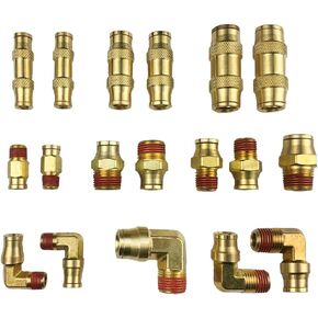TL TOOLEGIN DOT Brass Push to Connect Fittings 1/4" Air Brake Union 3/8" Air Line Fittings Push in Fittings DOT Air Fittings Brass Union Air Brake Repair Kit Contains 1/2" Push-in Union Coupling Male