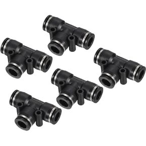 PATIKIL 1/4" Push to Connect Air Line Fitting, 2 Pack Tee T Shape Pneumatic Quick Connect Fittings, Black